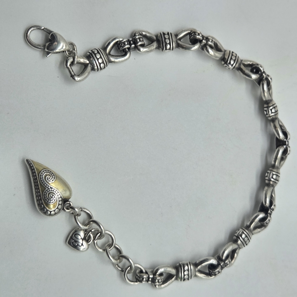 Brighton Retired Bow Tie Lonk Silver Plated Bracelet Heart Charm
